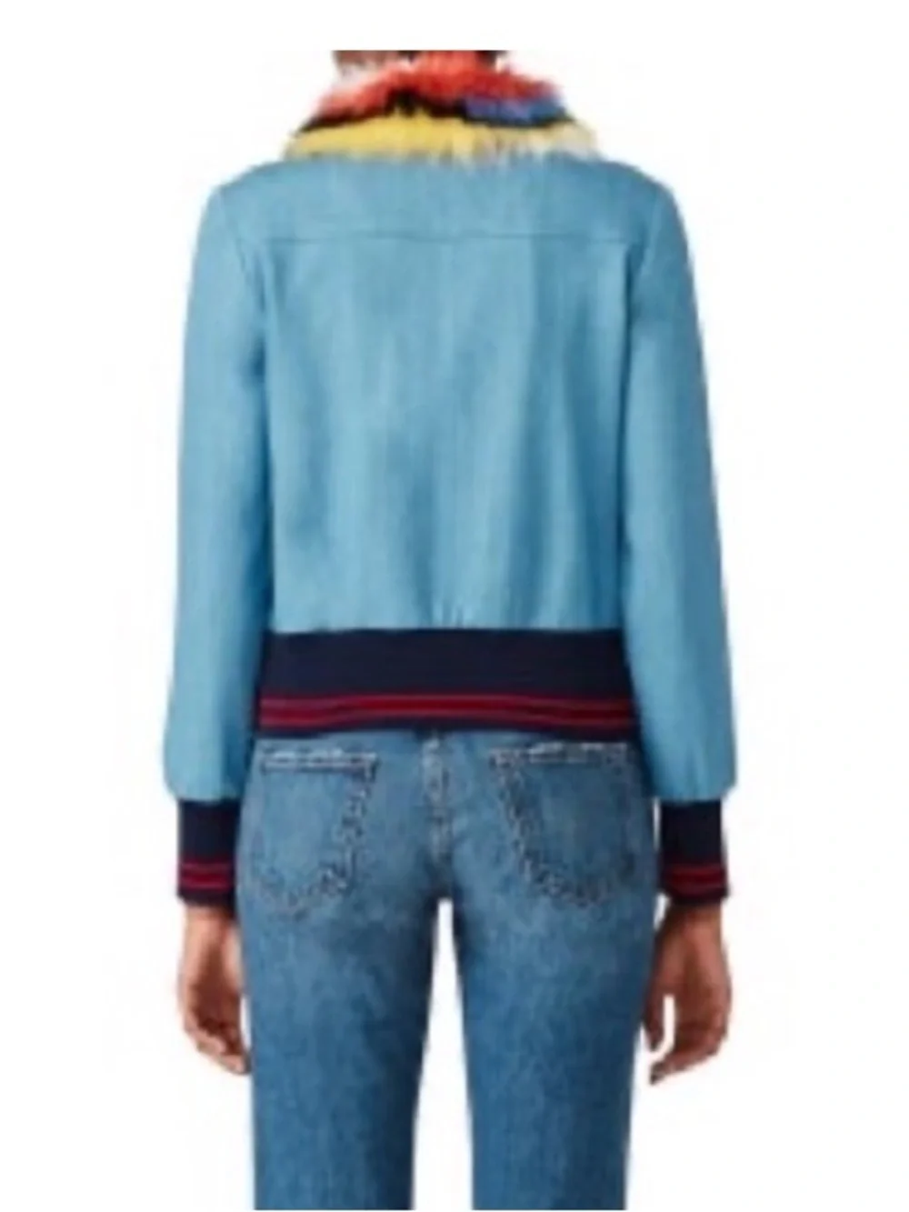 Harvey Faircloth designer denim bomber Jean jacket faux fur collar size XS - Picture 6 of 16
